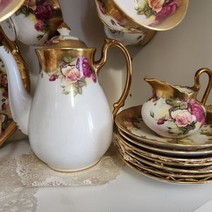 Golden Rose Royal Chelsa Bone China teapot, coffee pot ,creamer plus plates, cup
